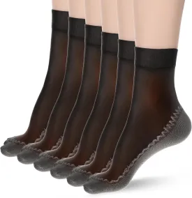 12 Pairs Silky Nylon Socks Women Sheer Ankle Sock Anti-Slip Elastic Socks with Reinforced Bottom and Toe