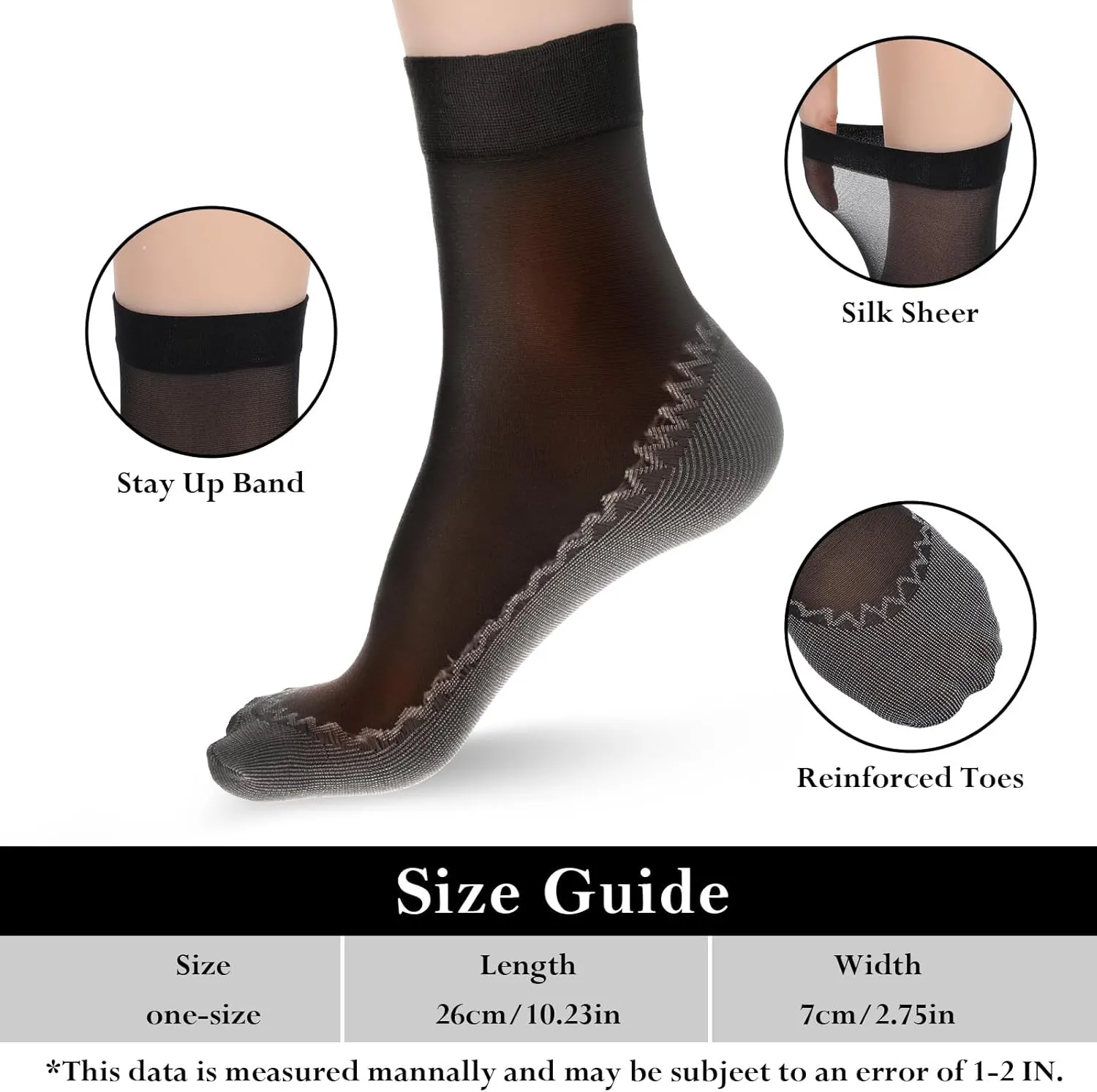 12 Pairs Silky Nylon Socks Women Sheer Ankle Sock Anti-Slip Elastic Socks with Reinforced Bottom and Toe