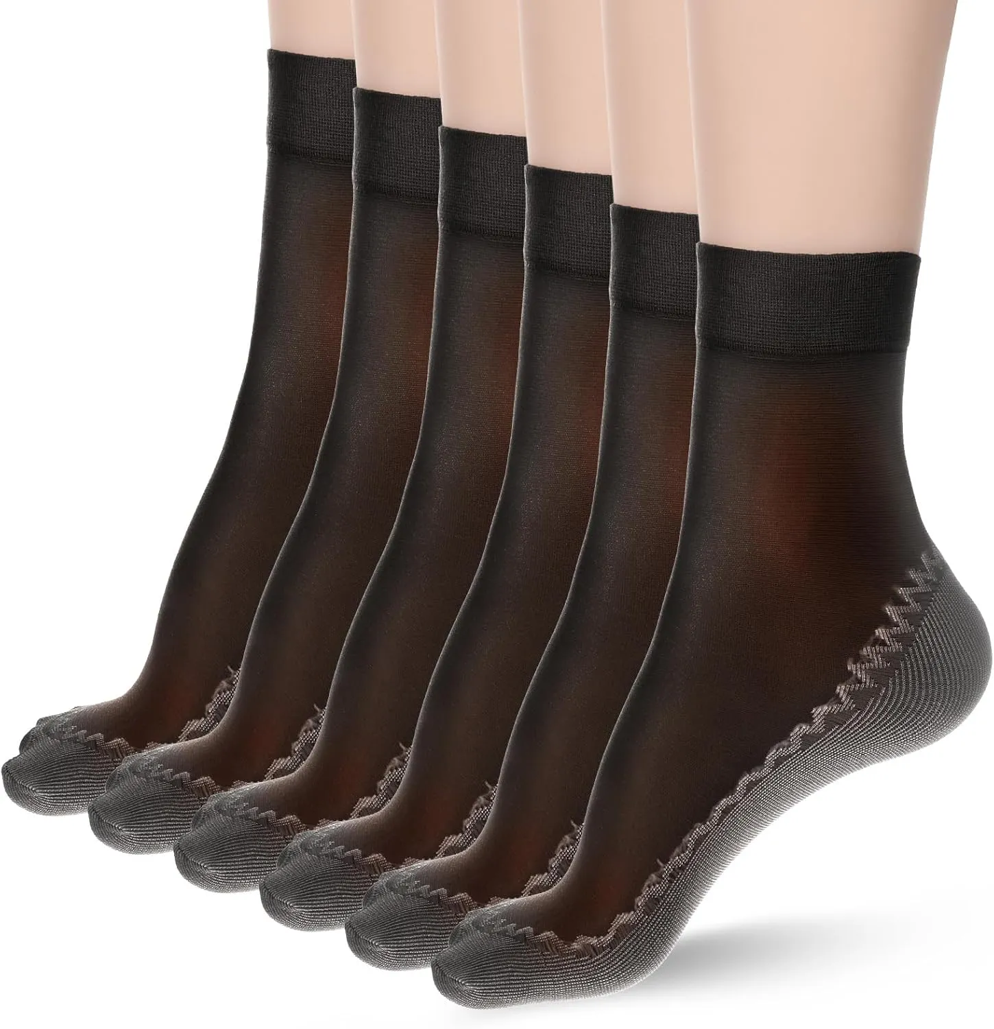 12 Pairs Silky Nylon Socks Women Sheer Ankle Sock Anti-Slip Elastic Socks with Reinforced Bottom and Toe