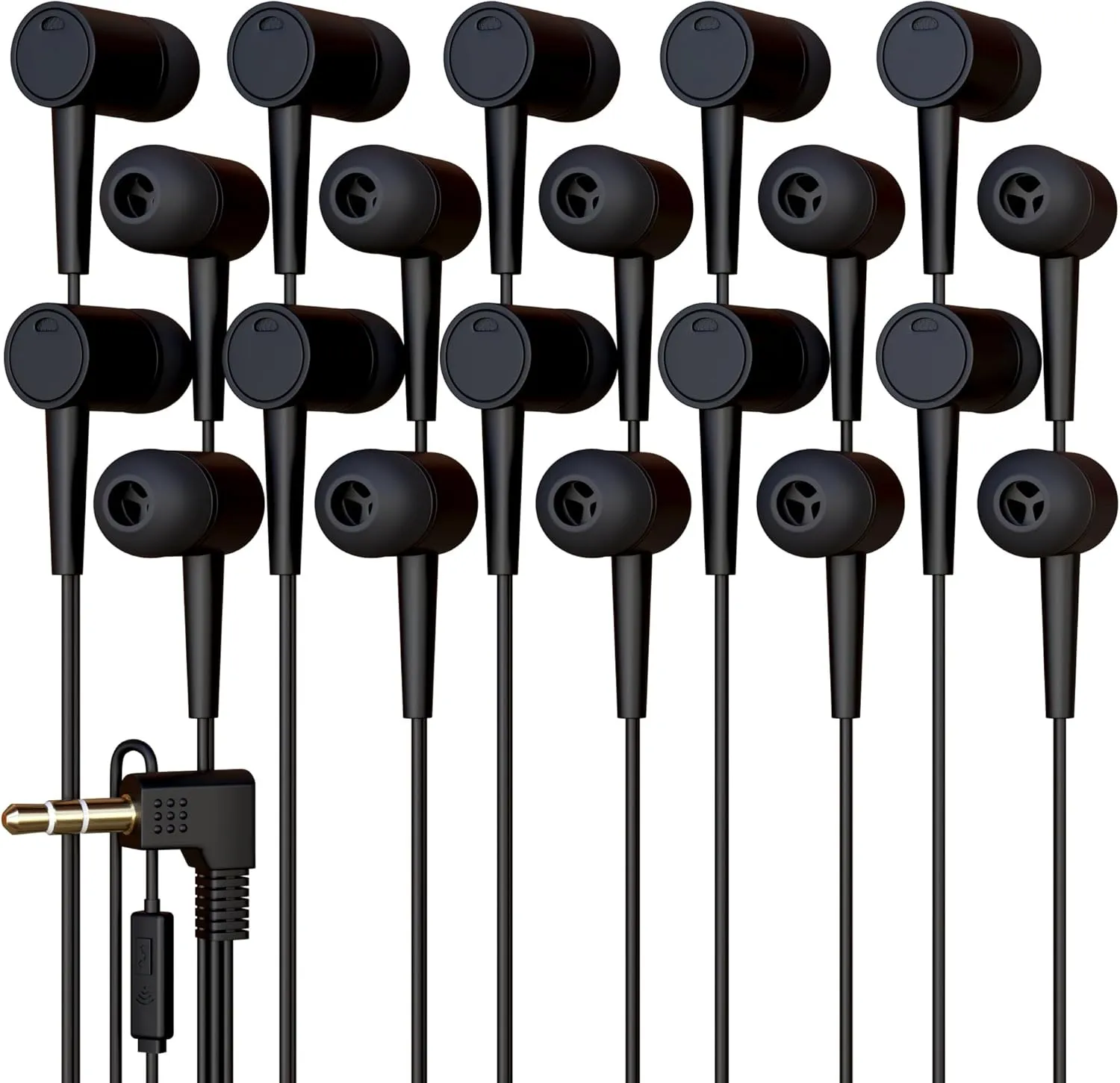 20 Pack Bulk Wired Earbuds with Microphone, In Ear Headphones 3.5mm Jack, 4ft Tangle Free Cable, Comfortable Fit, Affordable and Cost Effective, Ideal for School Classroom Testing Students, Black