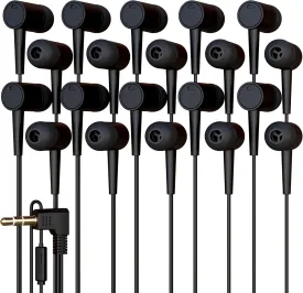 20 Pack Bulk Wired Earbuds with Microphone, In Ear Headphones 3.5mm Jack, 4ft Tangle Free Cable, Comfortable Fit, Affordable and Cost Effective, Ideal for School Classroom Testing Students, Black