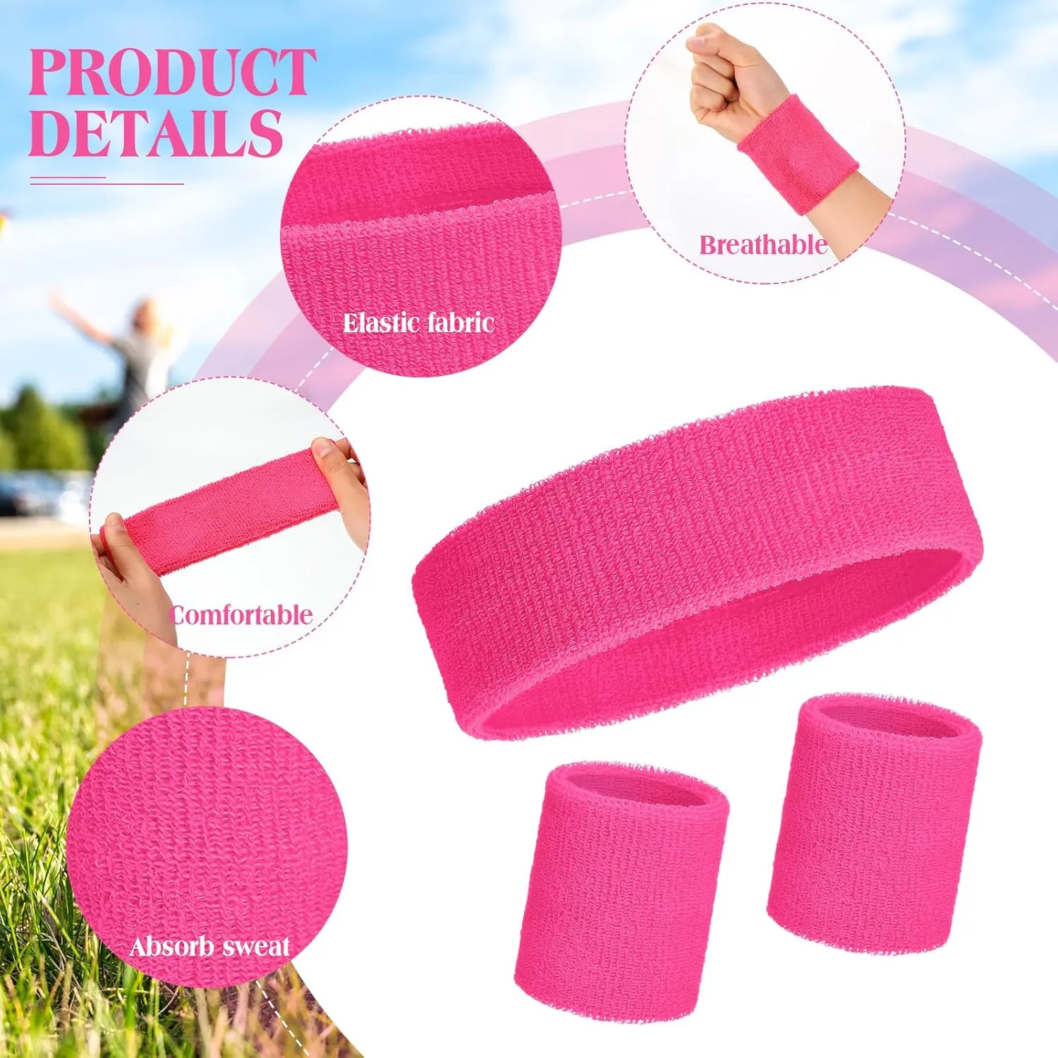 72 Pcs Neon Sweatbands Set 24 Pcs Athletic Headband 48 Pcs Tennis Gymnastics Wristbands International Countries Sports Games Competitions for Men Women Party Supplies