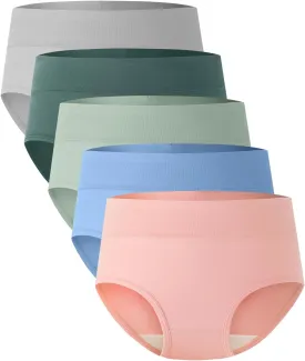 BAMBOO COOL Women's Underwear High Waisted Briefs Full Coverage Soft and Breathable Panties, 5-Pack