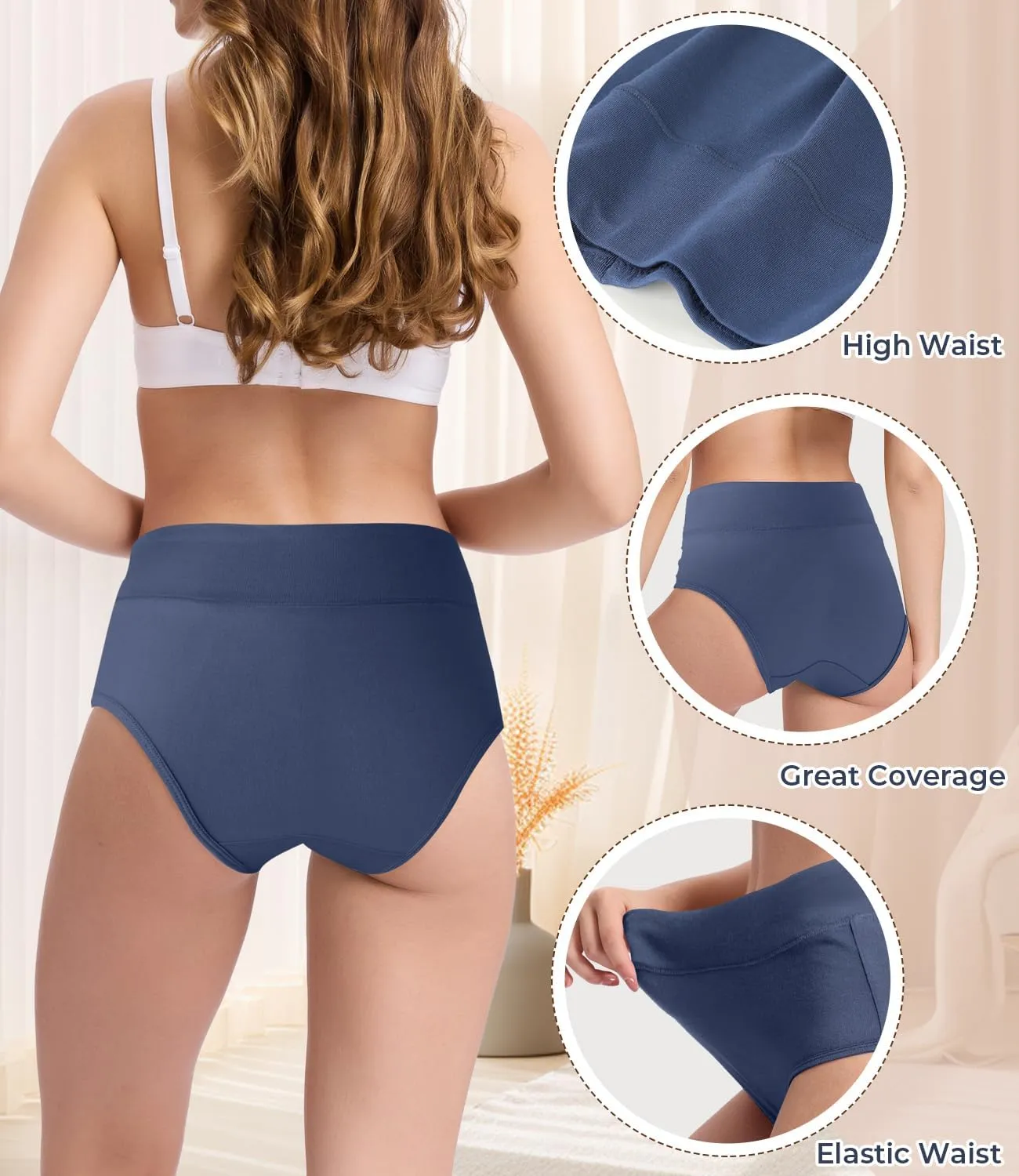 BAMBOO COOL Women's Underwear High Waisted Briefs Full Coverage Soft and Breathable Panties, 5-Pack