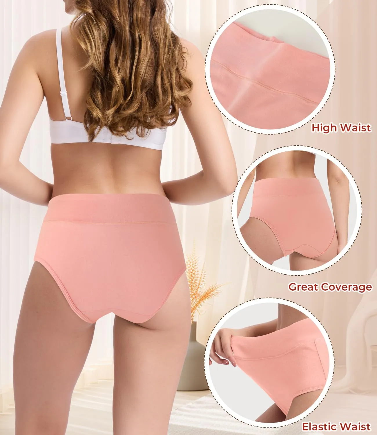 BAMBOO COOL Women's Underwear High Waisted Briefs Full Coverage Soft and Breathable Panties, 5-Pack