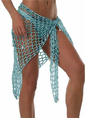 Blue Swimwear Cover Up net sarong,Sexy Fashion Beach Hand Crochet Shawl Capelet Triangle Fishnet Net Skirt.(SJJ40)