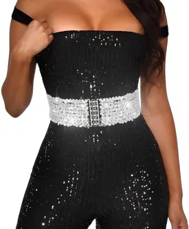 BODIY Women Stretch Wide Waist Belt Sequin Elastic Dress Belts Sparkly Waistband Cinch Belt