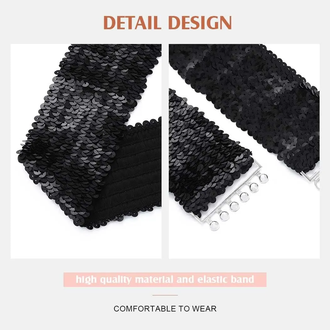 BODIY Women Stretch Wide Waist Belt Sequin Elastic Dress Belts Sparkly Waistband Cinch Belt