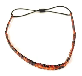 Brown heart pattern jelly skinny narrow headband soft stretch hair grip teeth 5/16 inch wide hearts