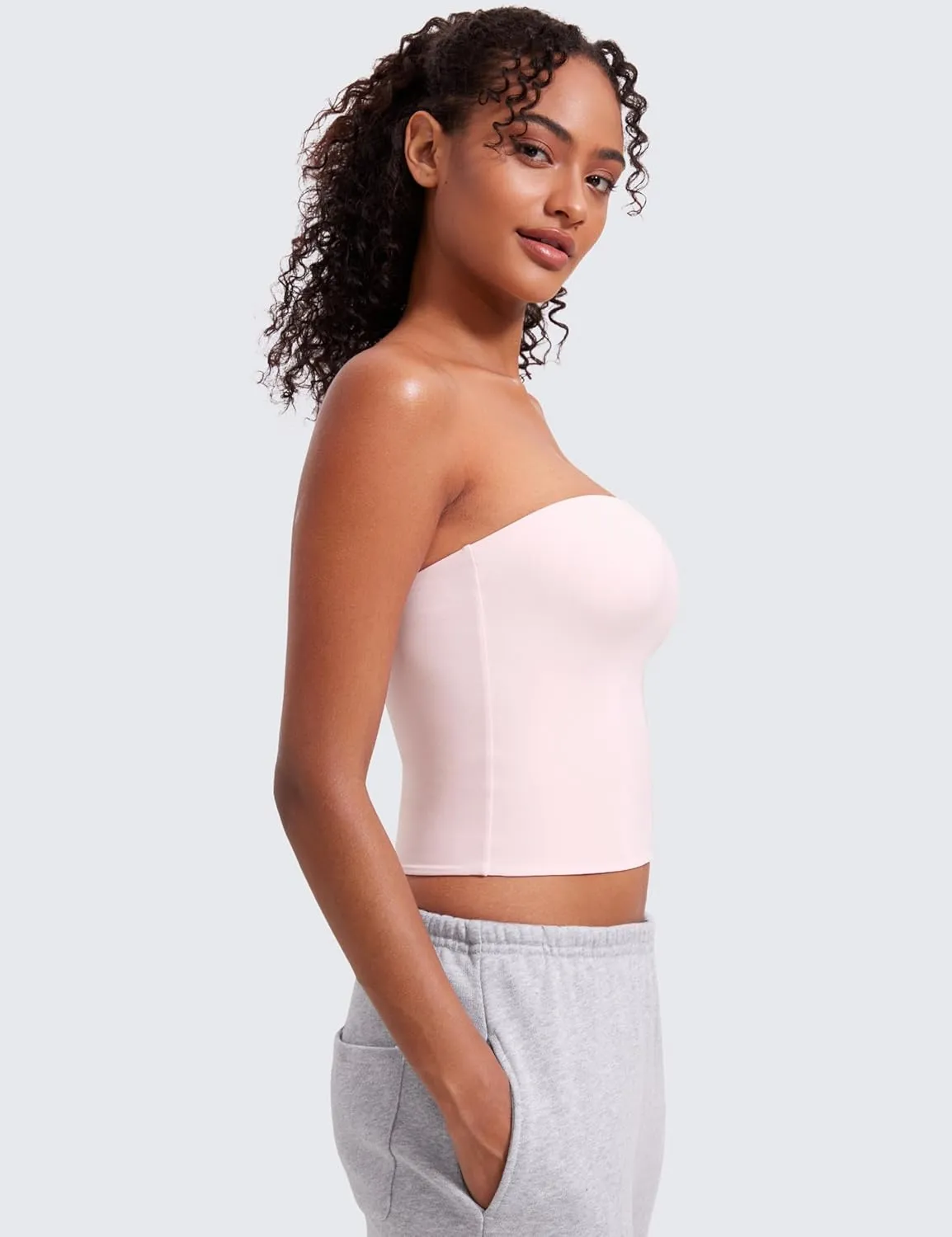 CRZ YOGA Butterluxe Double Lined Tube Tops for Women Going Out Crop Sleeveless Tank Bandeau Strapless Casual Shirts