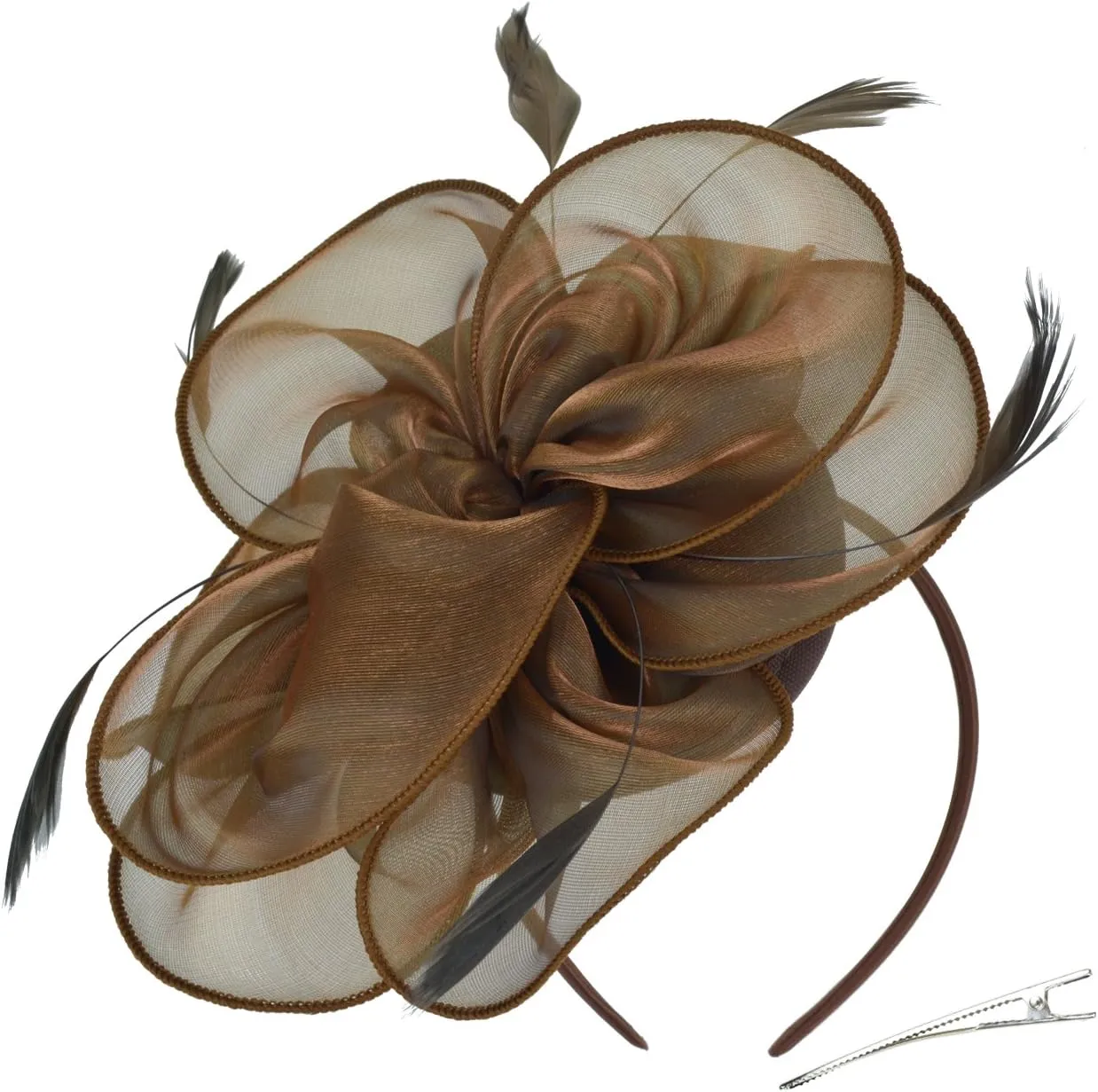 DRESHOW Fascinators Hat Tea Party Headwear Ribbons Feathers on a Headband and a Clip for Girls and Women