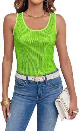 Fazortev Women's Sequin Tank Tops Sleeveless Scoop Neck Sparkly Sexy Party Camisole Vest
