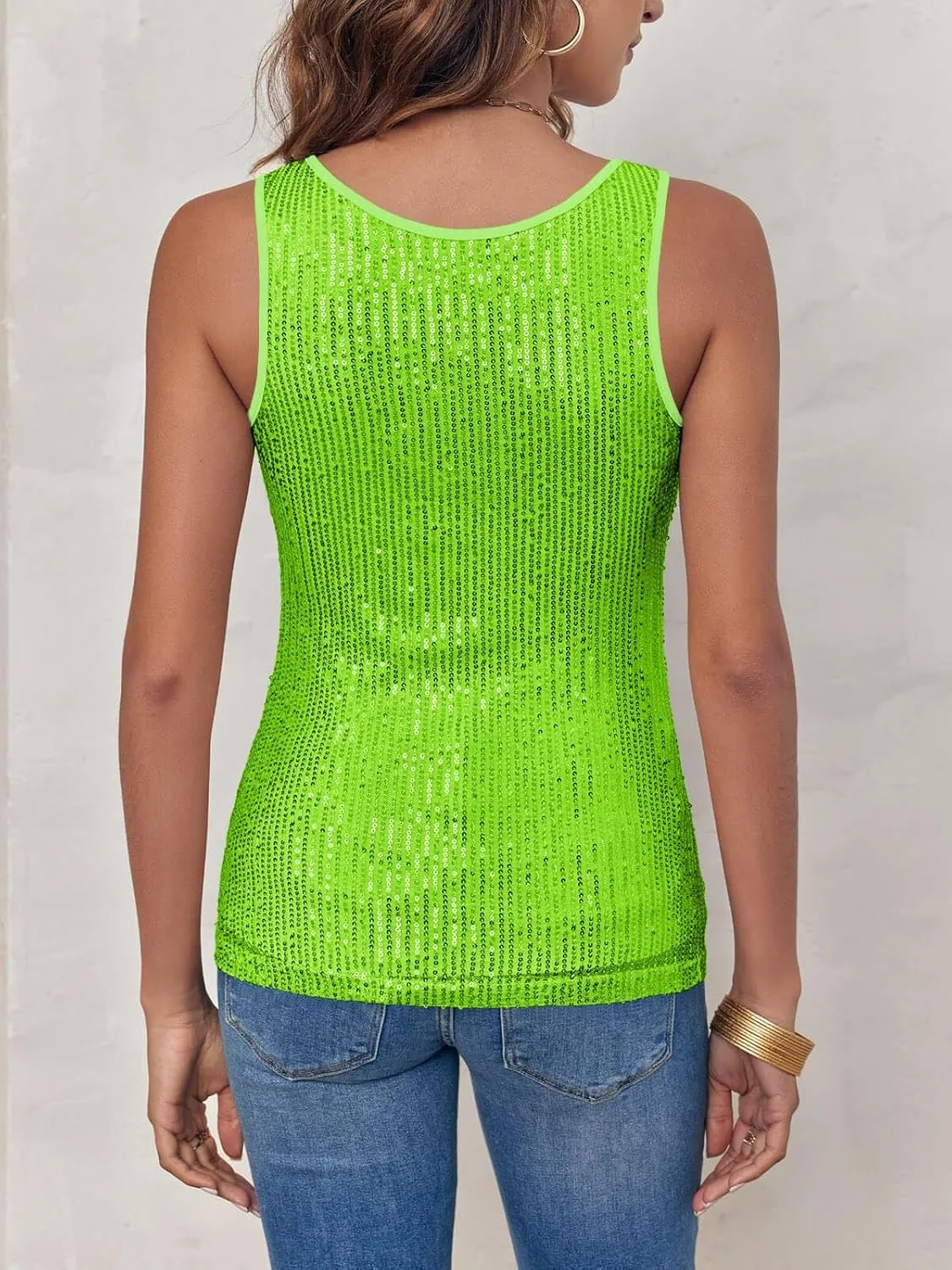 Fazortev Women's Sequin Tank Tops Sleeveless Scoop Neck Sparkly Sexy Party Camisole Vest