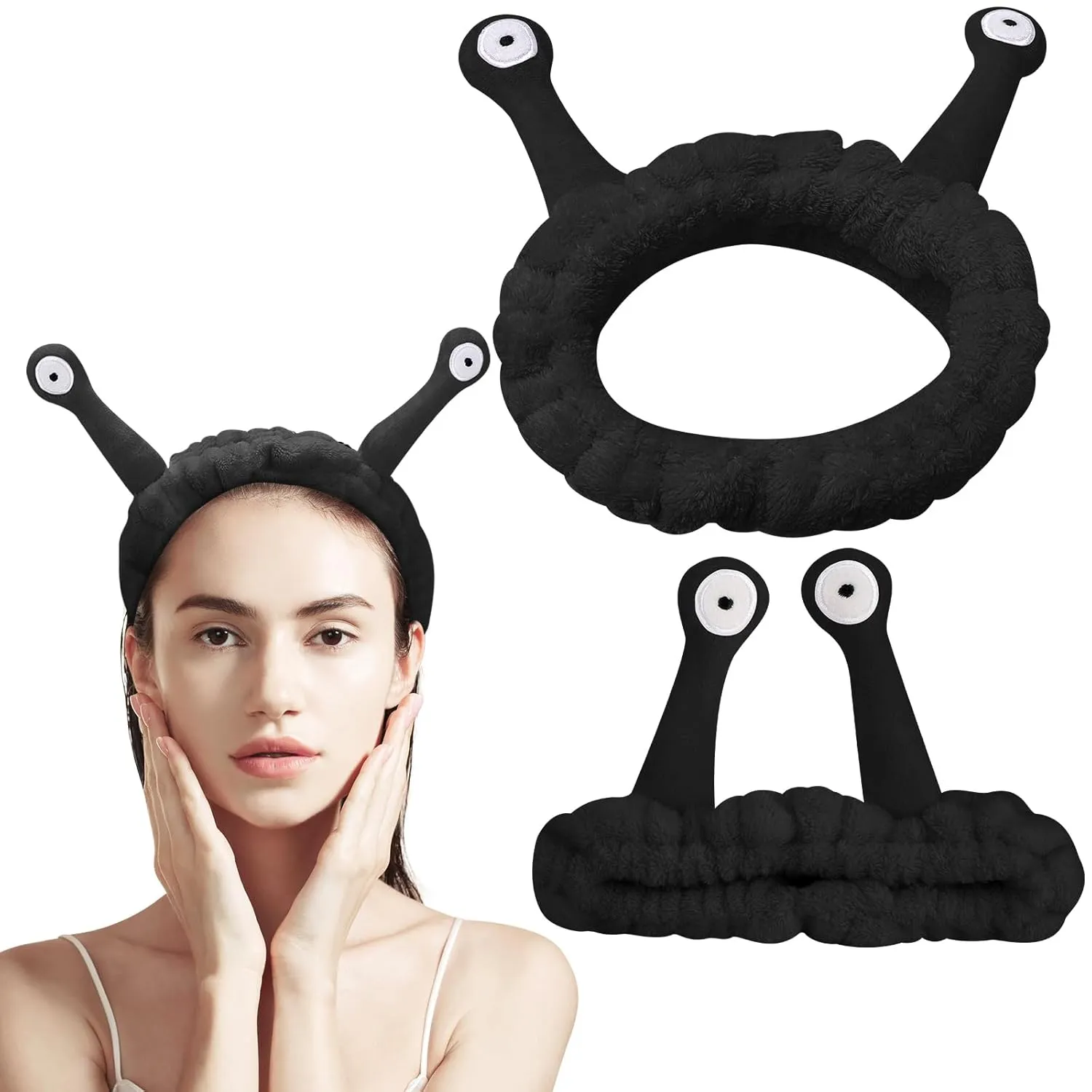 Jowmoy Cute black Snail Headband, to Wash Face for Women Makeup Shower Spa Headband