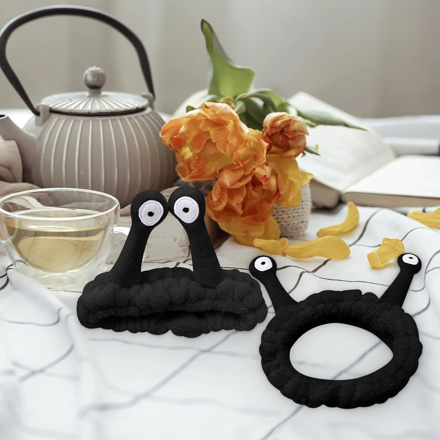 Jowmoy Cute black Snail Headband, to Wash Face for Women Makeup Shower Spa Headband