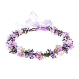 June Bloomy Wedding Hydrangea Flower Headband Spring Flower Crown Wreath Boho Garland Halo (Purple)