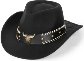 Kids Wide-Brim-Western-Cowboy-Cowgirl-Hat Boys Girls Felt-Jazz-Hat for 2-6 Years