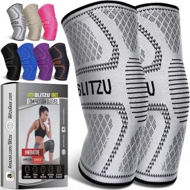 Knee Brace for Women & Men, 2 Pack Compression Knee Brace, Knee Support Sleeve for Pain Relief, Running, Workout, Sports, Knee Braces for ACL, Meniscus Tear, Arthritis and Injury Recovery Gray L