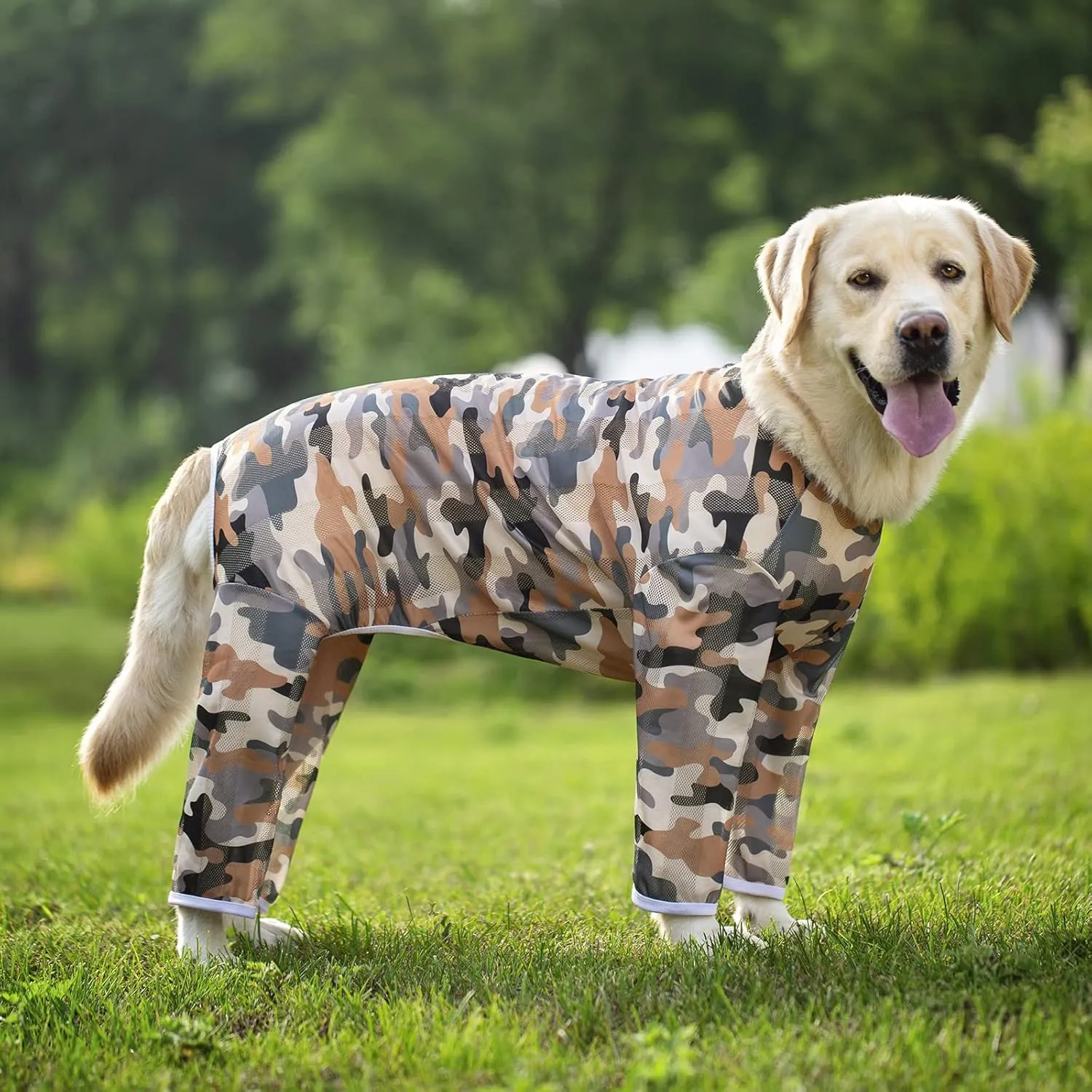 Lightweight Recovery Surgery Recovery Suit for Large Medium Dogs,Camouflage Quick Dry Dog T-Shirts Bodysuit Pajamas PJS Full Body for Shedding, Prevent Licking, Wound Protection (32)
