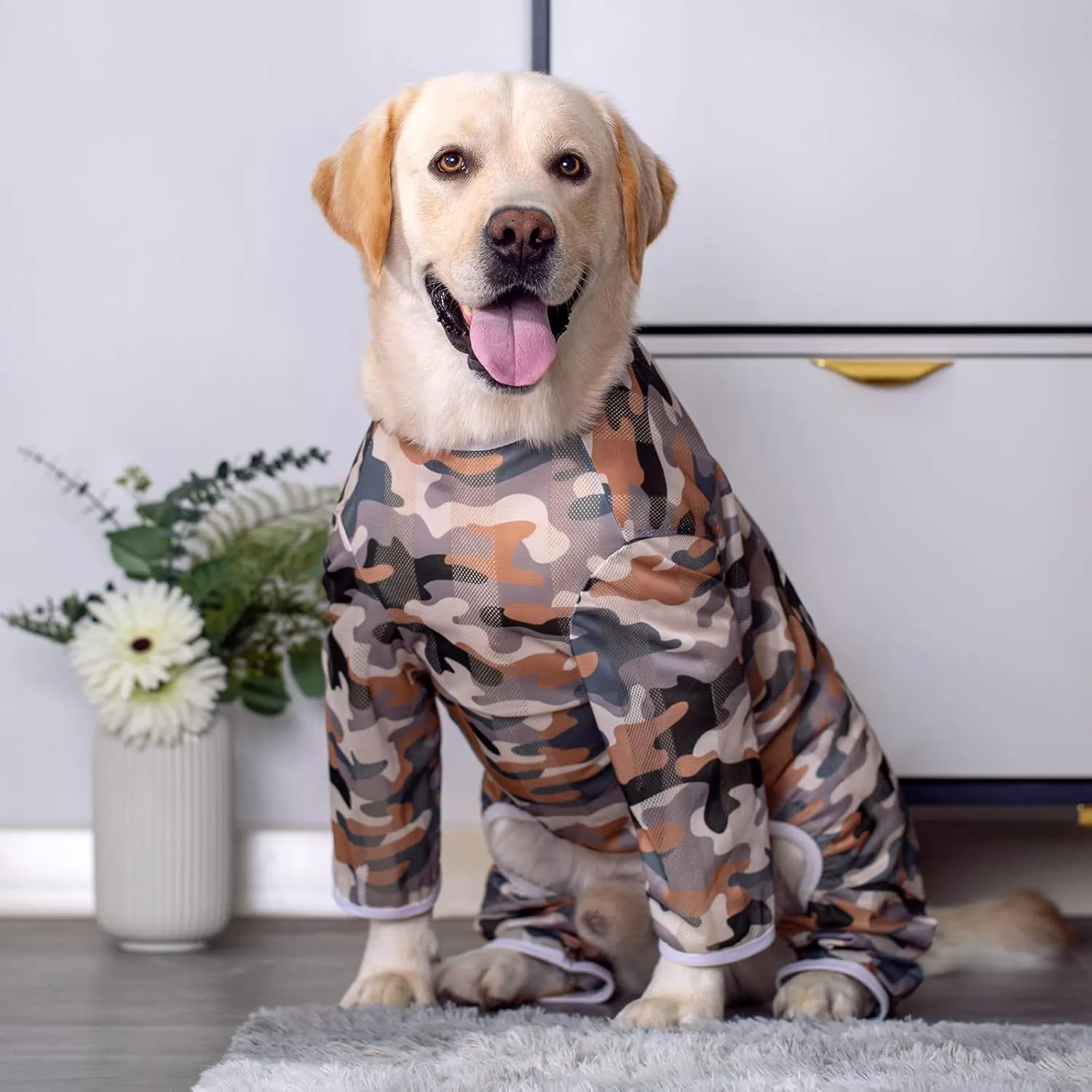 Lightweight Recovery Surgery Recovery Suit for Large Medium Dogs,Camouflage Quick Dry Dog T-Shirts Bodysuit Pajamas PJS Full Body for Shedding, Prevent Licking, Wound Protection (32)