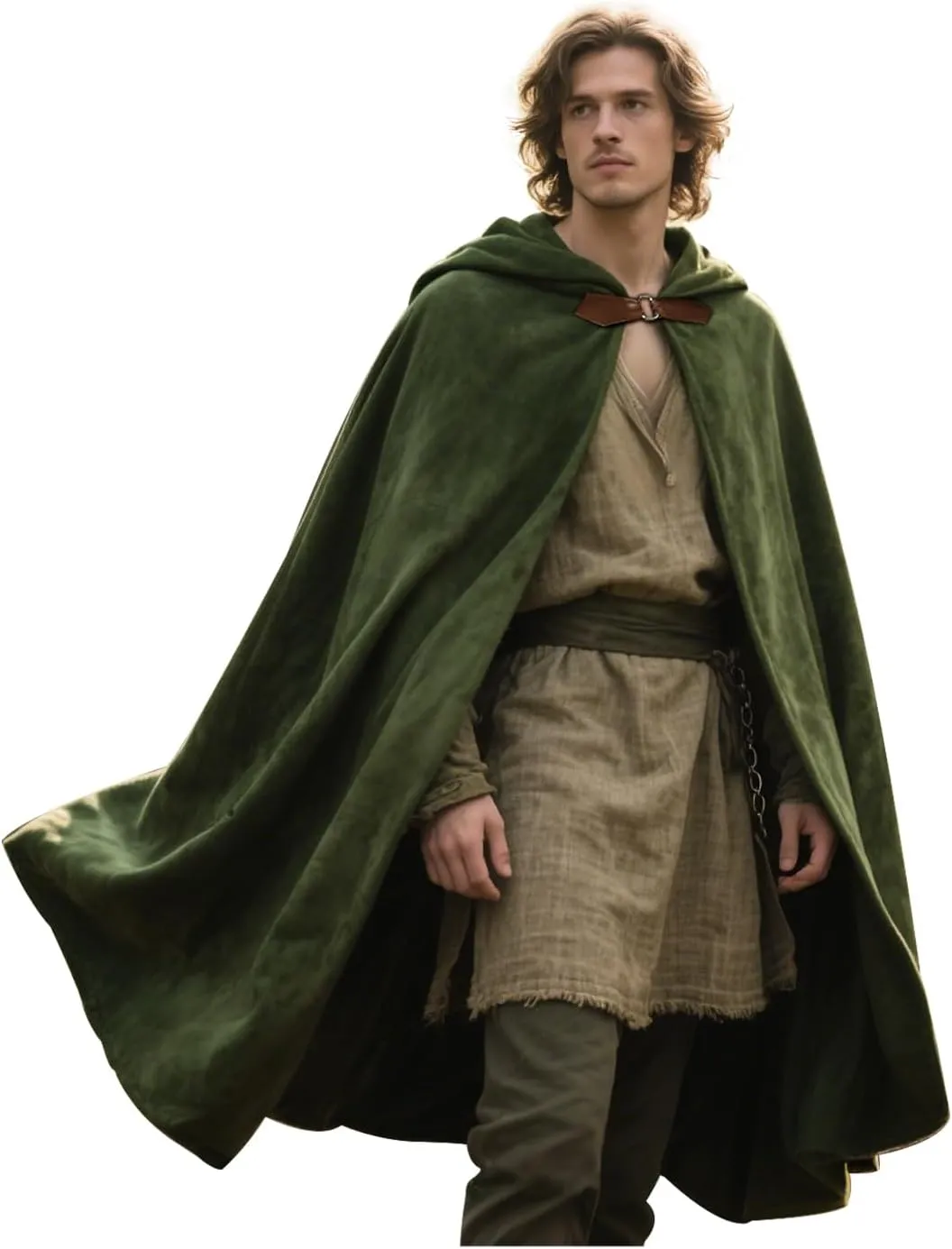 L'VOW Medieval Velvet Hooded Cloak - Renaissance Cape with Hood Vintage Capelet Halloween Sorcerer Costume