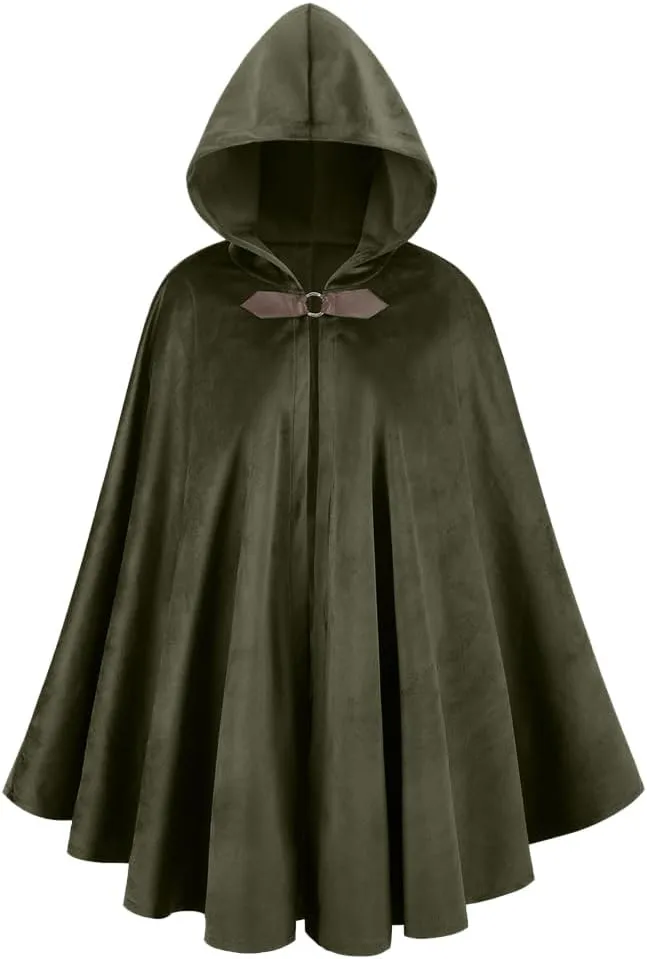 L'VOW Medieval Velvet Hooded Cloak - Renaissance Cape with Hood Vintage Capelet Halloween Sorcerer Costume
