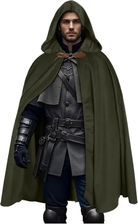 L'VOW Medieval Velvet Hooded Cloak - Renaissance Cape with Hood Vintage Capelet Halloween Sorcerer Costume