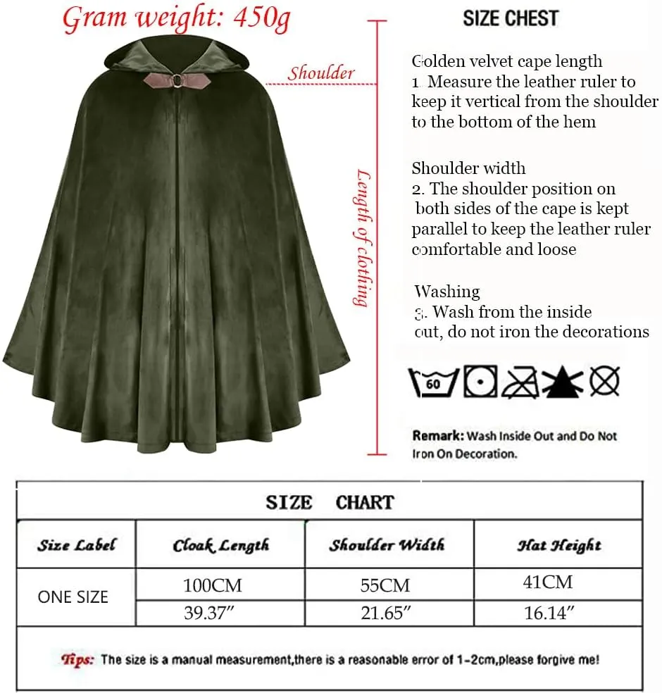 L'VOW Medieval Velvet Hooded Cloak - Renaissance Cape with Hood Vintage Capelet Halloween Sorcerer Costume