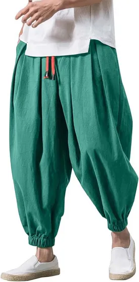 Mens Hip Hop Harem Pants Fashion Solid Color Oversized Tapered Pants Casual Comfy Elastic Drawstring Baggy Trouser