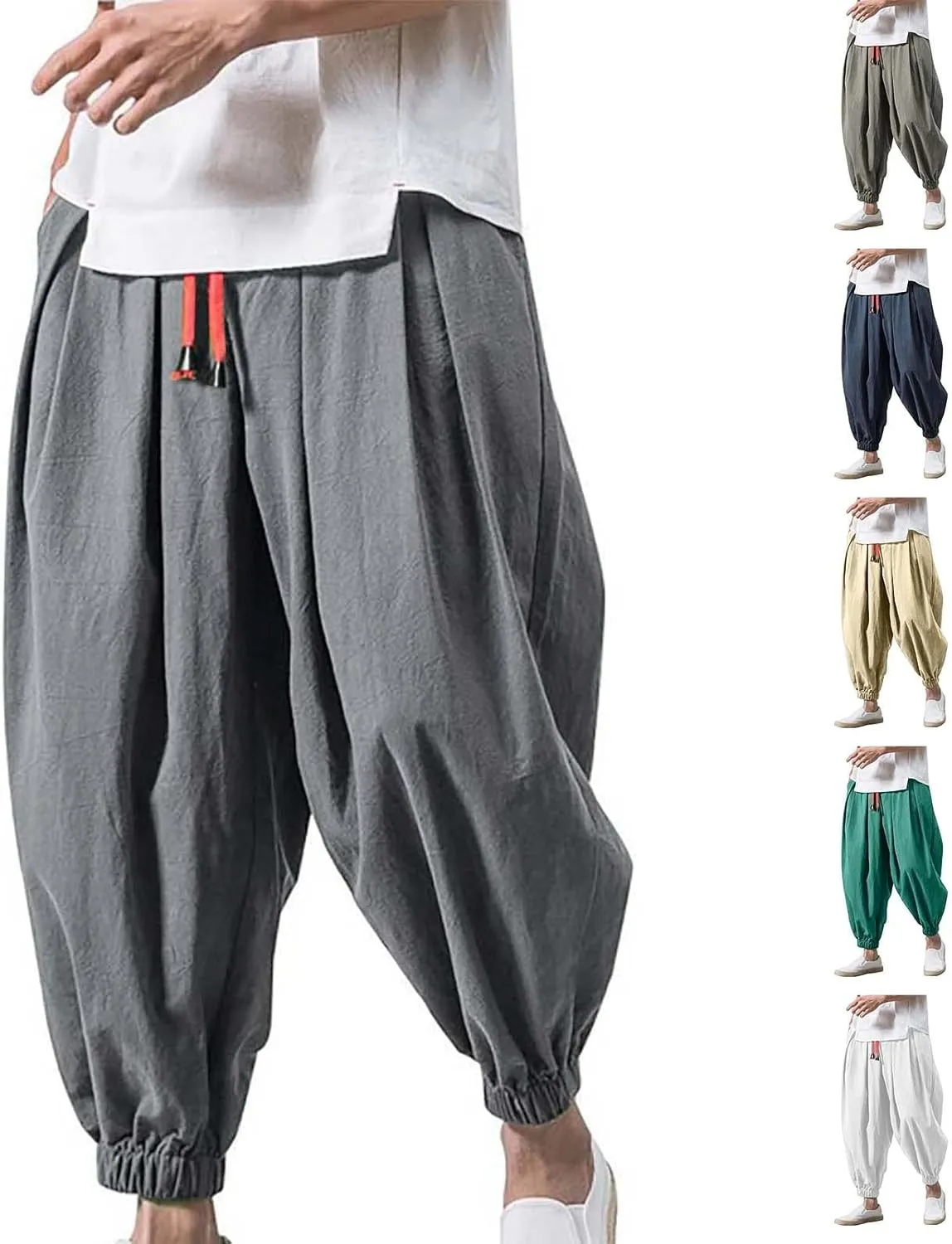 Mens Hip Hop Harem Pants Fashion Solid Color Oversized Tapered Pants Casual Comfy Elastic Drawstring Baggy Trouser