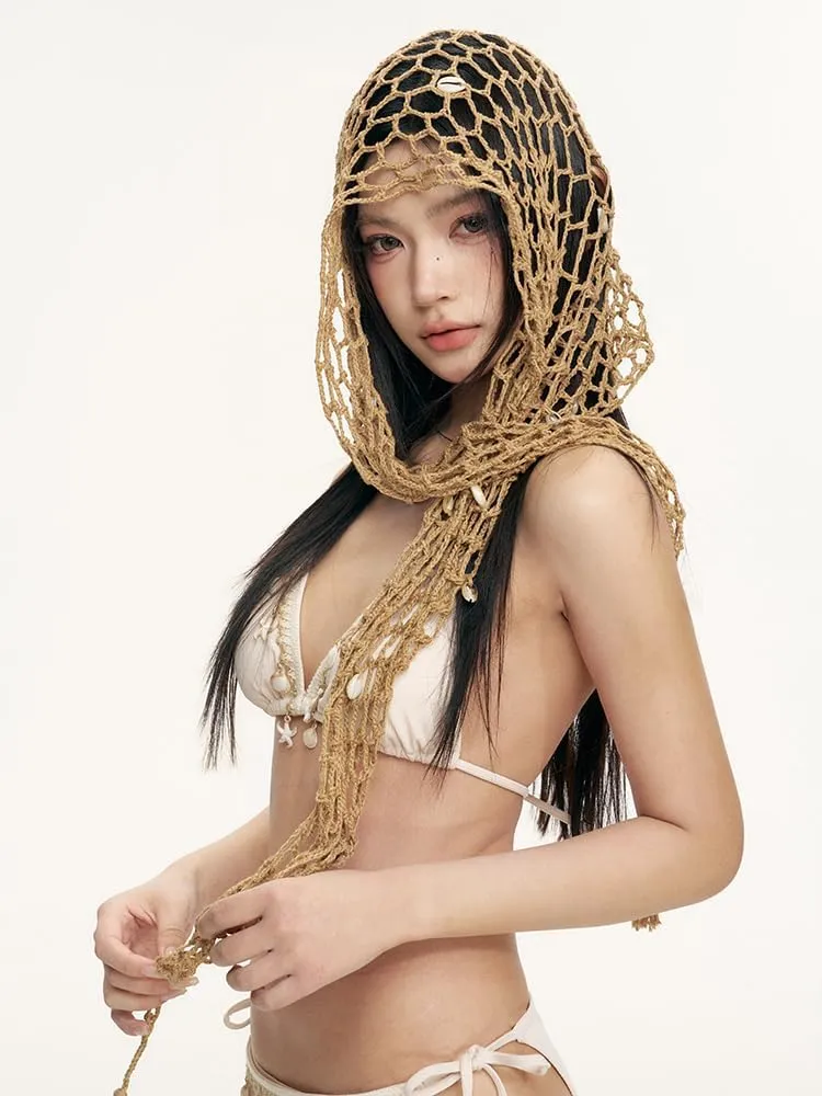 Mermaid sarong Swimwear Cover Up Beach Hand Crochet Shawl Capelet Cover Up Sunscreen Net(SJJ39)