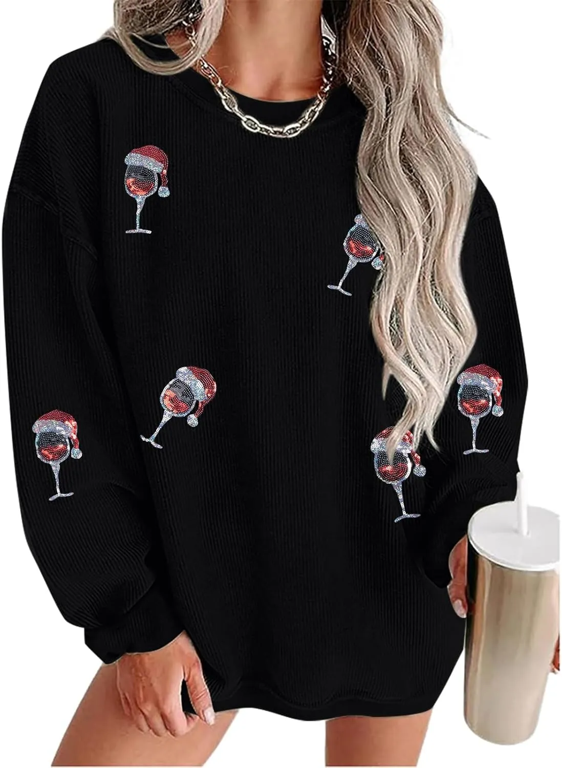Merry Christmas Sweatshirt Women Christmas Sequin Tops Hoodie Christmas Party Pullover with Pockets