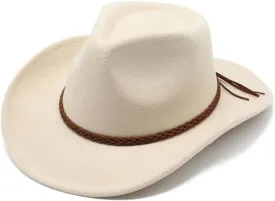 Mnjyihy Men Women Woolen Bowler Hat Jazz Fedorasrolled Brim Western Cowboy Hat Rope Decor Panama Riding Felt Cap
