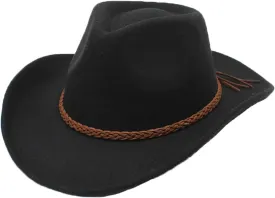 Mnjyihy Men Women Woolen Bowler Hat Jazz Fedorasrolled Brim Western Cowboy Hat Rope Decor Panama Riding Felt Cap
