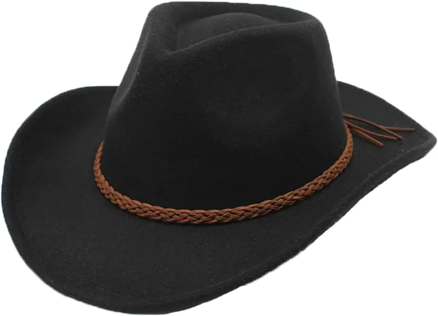 Mnjyihy Men Women Woolen Bowler Hat Jazz Fedorasrolled Brim Western Cowboy Hat Rope Decor Panama Riding Felt Cap