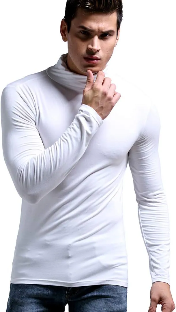 Ouruikia Men's Lightweight Thermal Shirts Modal Base Layer Turtleneck Long Sleeve Pullover Tops