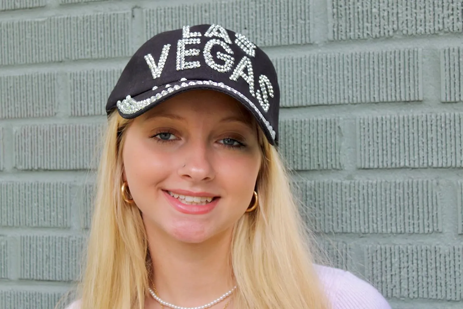 Popfizzy Bling Hat for Women and Girls, Fun Rhinestone Baseball Cap, Bejeweled Distressed Denim Hat, Bling Gifts for Women