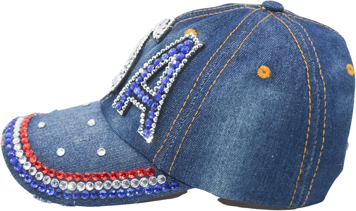 Popfizzy Bling Hat for Women and Girls, Fun Rhinestone Baseball Cap, Bejeweled Distressed Denim Hat, Bling Gifts for Women
