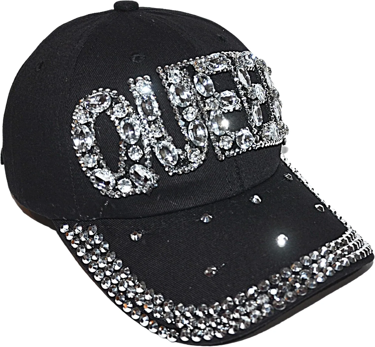 Popfizzy Bling Hat for Women and Girls, Fun Rhinestone Baseball Cap, Bejeweled Distressed Denim Hat, Bling Gifts for Women