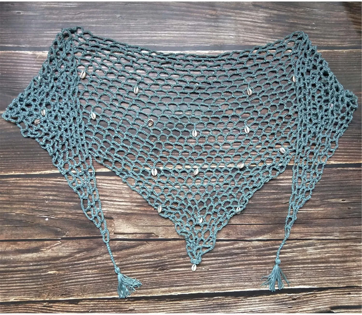 Sexy Beach Hand Crochet Shawl Capelet Cover Up Sunscreen Net Triangle Fishnet Skirt,and Braided Rattan Shell necklace(LK9)