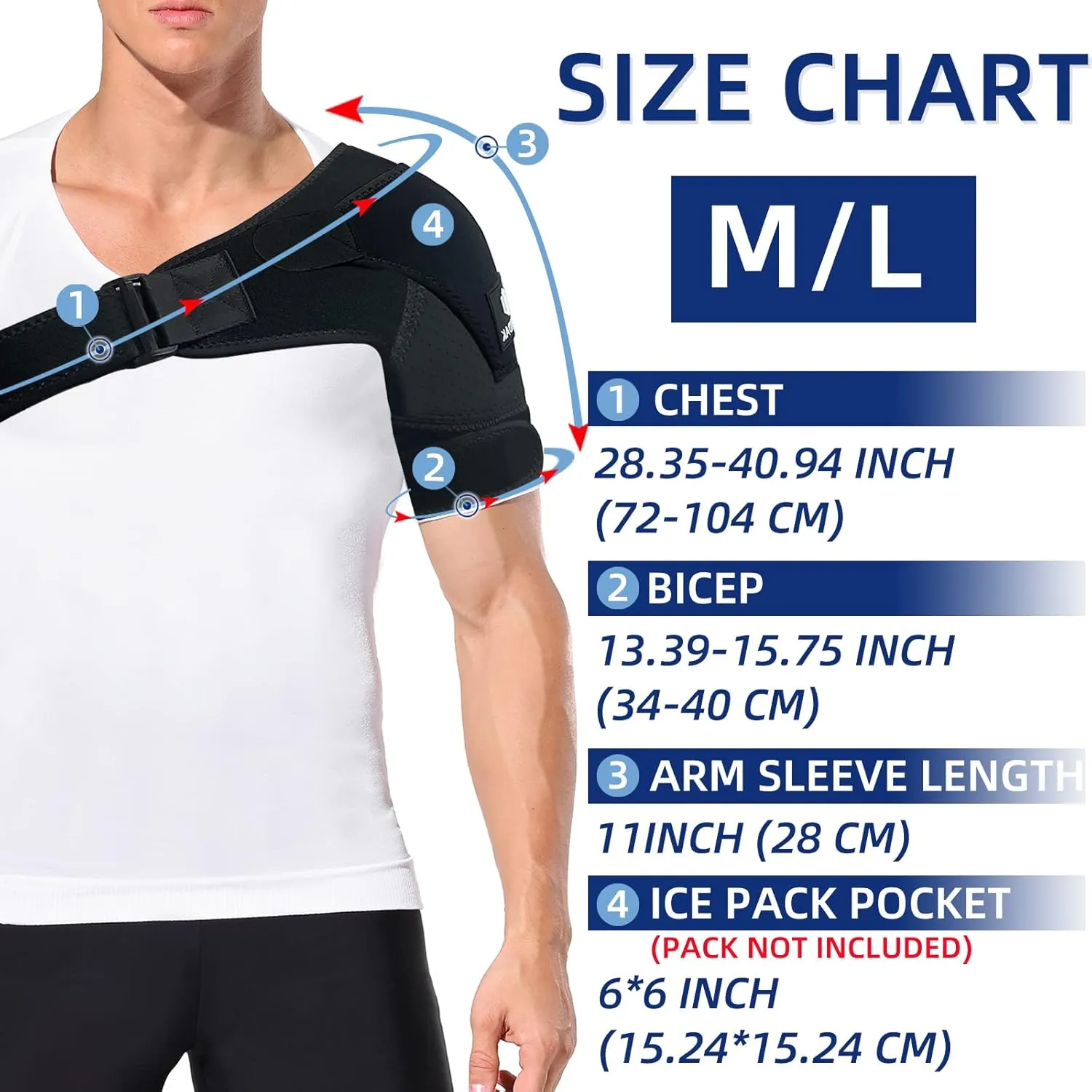 Shoulder Brace - Shoulder Compression Sleeve Immobilizer & Support Wrap for Torn Rotator Cuff, Glenoid Labrum Tear, Dislocated AC Joint, Tendonitis, Bursitis, Subluxation