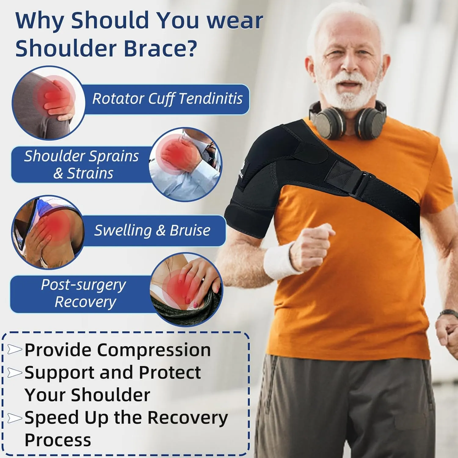 Shoulder Brace - Shoulder Compression Sleeve Immobilizer & Support Wrap for Torn Rotator Cuff, Glenoid Labrum Tear, Dislocated AC Joint, Tendonitis, Bursitis, Subluxation