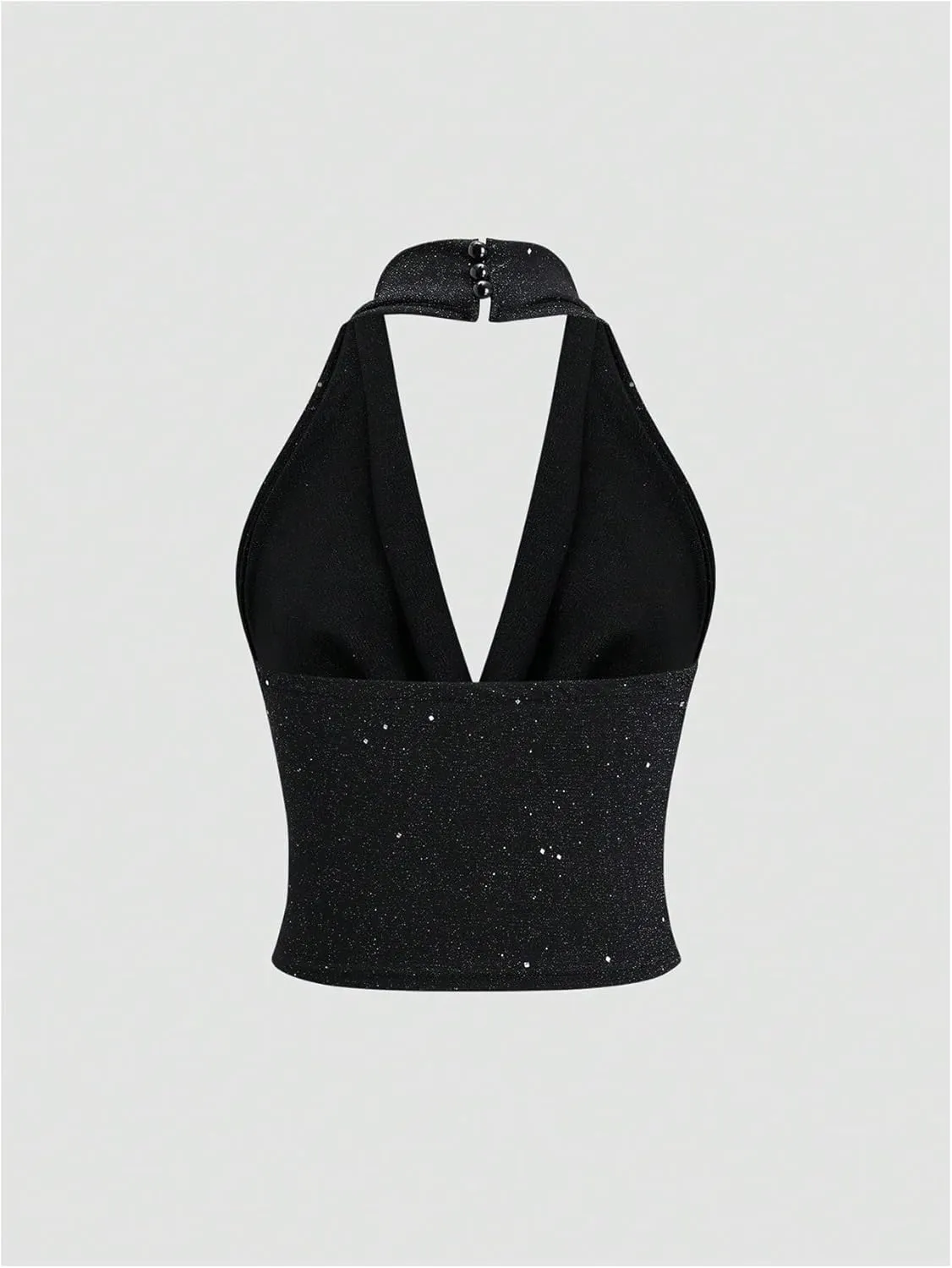 SOLY HUX Women's Halter Top Sparkly Sexy Backless Party Crop Tops Club Rave Festival Outfits Black