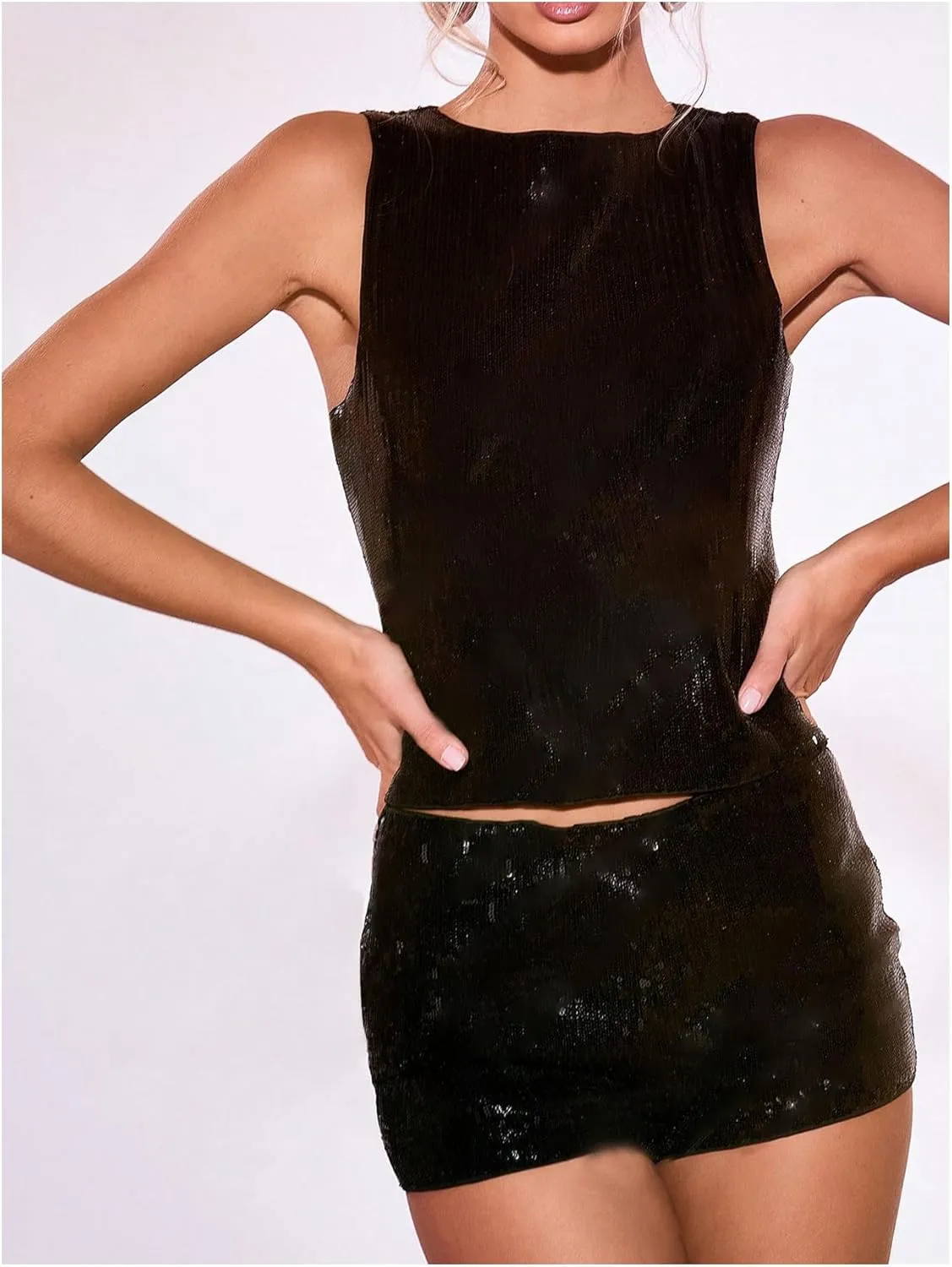 SOLY HUX Women's Sequin Sparkly Shorts Low Elastic Waist Y2k Party Club Mini Booty Shorts