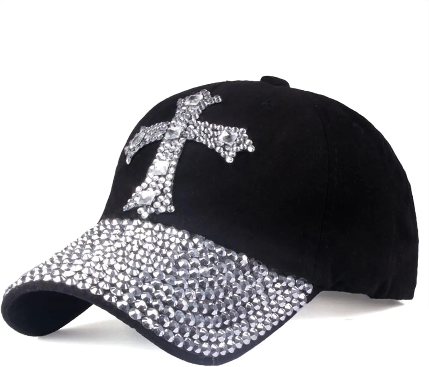 Song Qing Jean Snapback Hat Women Men Bling Cross Rhinestones Denim Baseball Cap