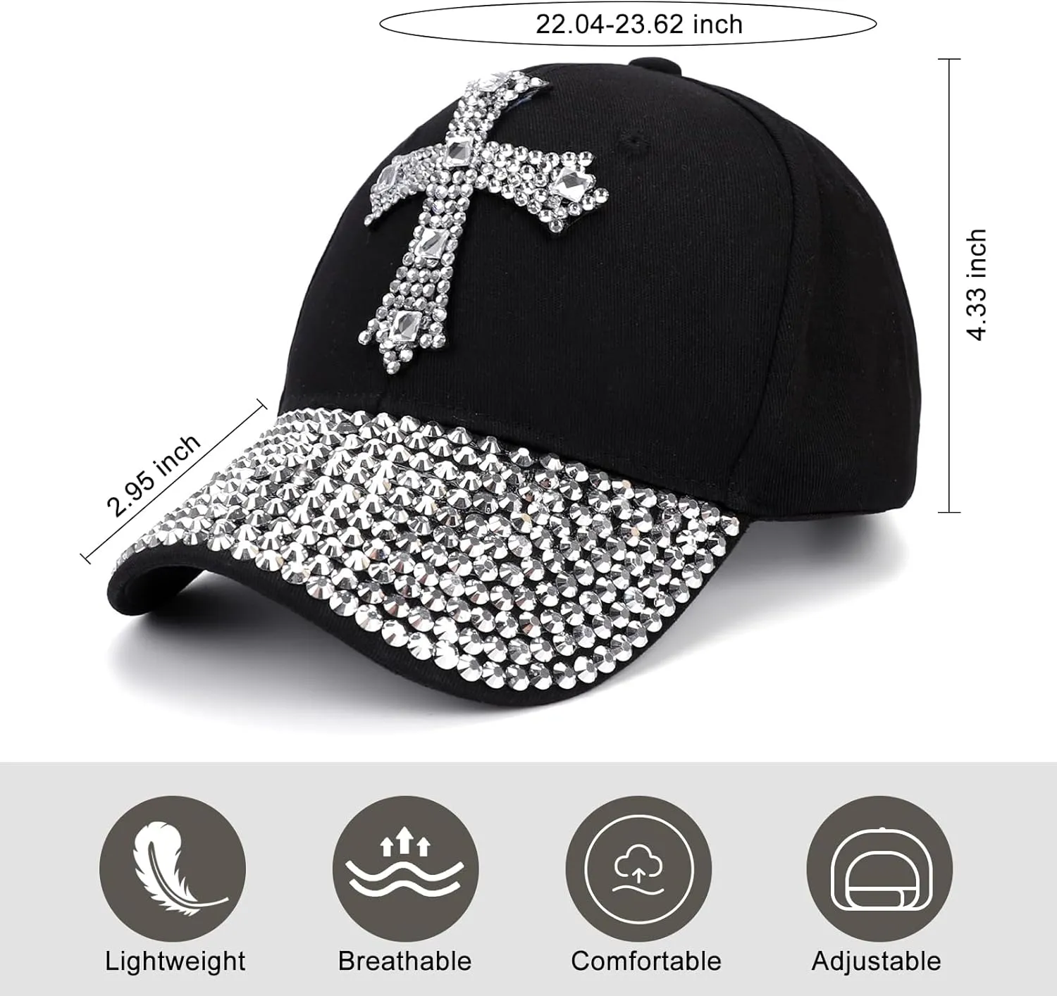 Song Qing Jean Snapback Hat Women Men Bling Cross Rhinestones Denim Baseball Cap