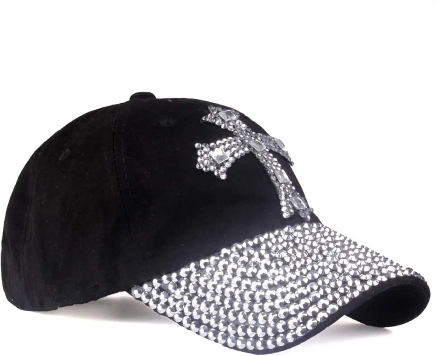 Song Qing Jean Snapback Hat Women Men Bling Cross Rhinestones Denim Baseball Cap