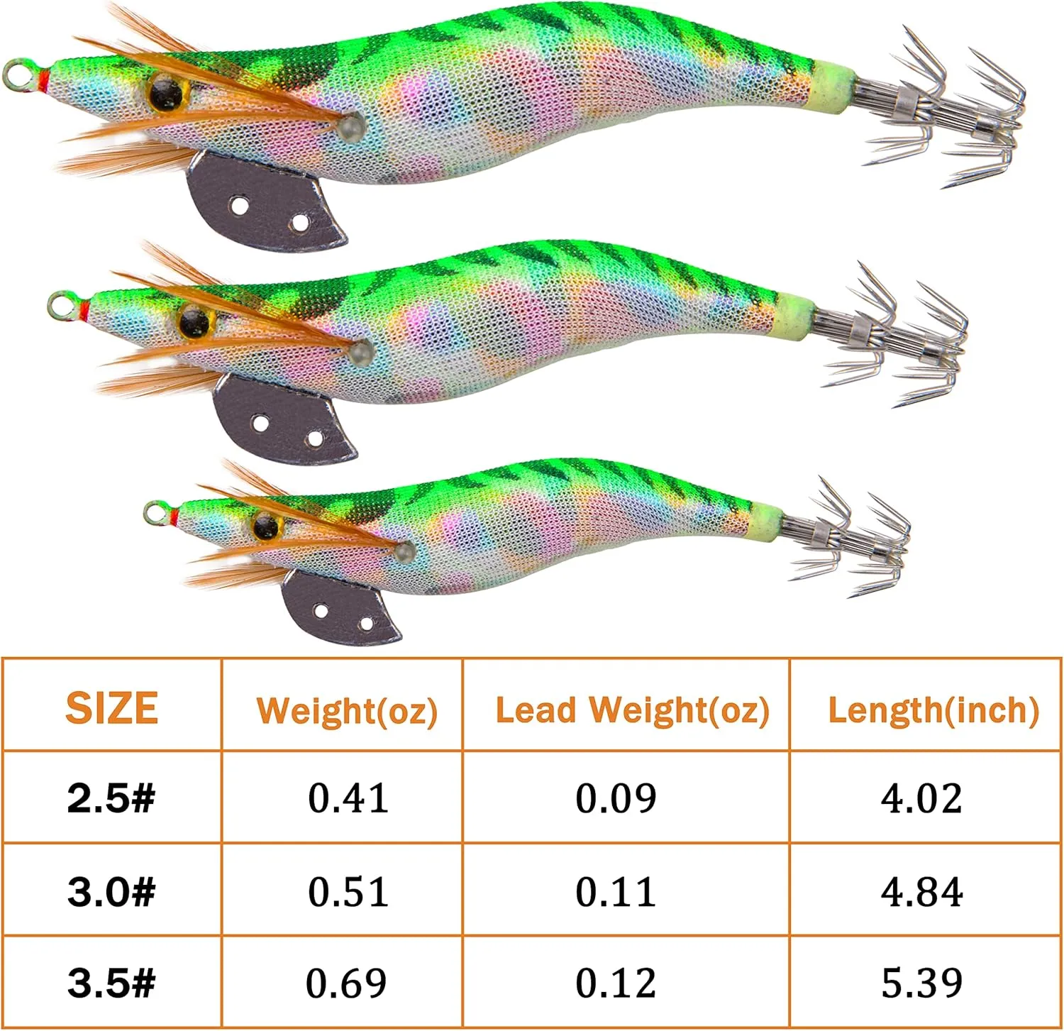 Squid Jig Saltwater Glow Squid Lures, 10pcs Luminous Shrimp Prawn Lures Atrificial 3D Fluorescent Squid Jigs Cuttlefish Sleeve Jigs Octopus Jig Tackle Size 2.5 3 3.5