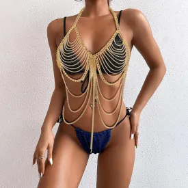 Tassel Body Chain Sexy Bra Chains Gold Body Jewelry Bikini Chain Beach Accessories Rave Nightclub Party Accessory