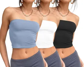 Trendy Queen Womens 3 Pack Tube Tops Crop Going Out Strapless Basic Backless Bandeau Bra Summer Outfits 2025